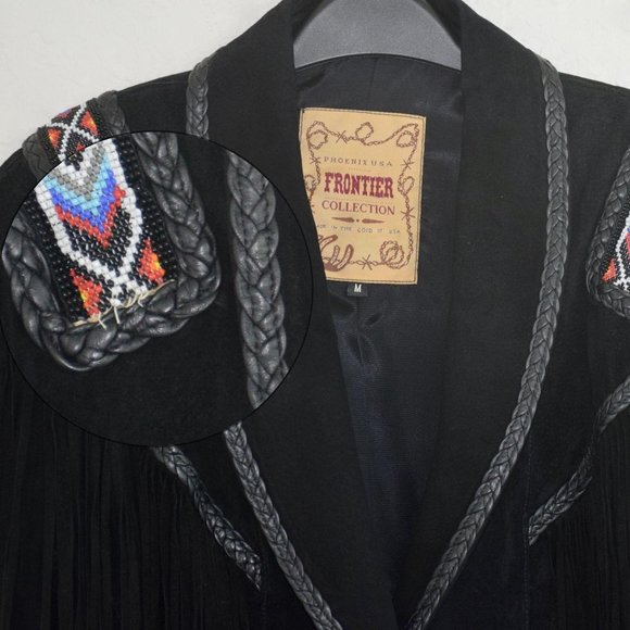 Phoenix Frontier Collection Vtg Black Suede Fringe - Picture 8 of 10